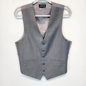 Chama Waistcoat Vest Mens M 38 Gray Rayon Blend Lined Business Wedding Formal
